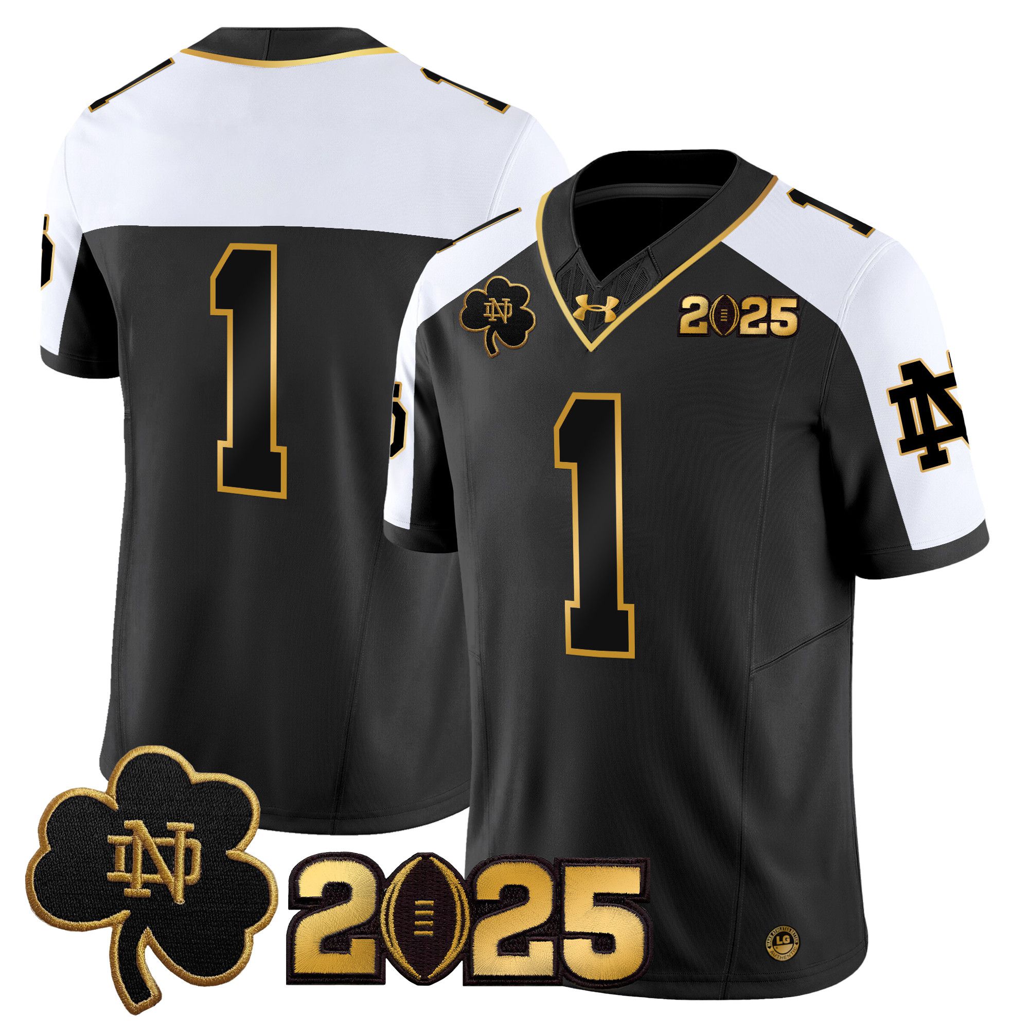 Men Notre Dame Fighting Irish #1 No Name Black 2025 CFP Final Patch Gold Vapor Limited NCAA Jersey